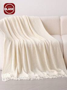 Madebyblanc 1 Stück einfarbige Strickdecke, rechteckige Acryl-Decke im nordischen Stil für Büro, Nickerchen, Sofadecke, gestrickte Überwurfdecke, Schal, Bezug, Tagesdecke, Bettdecke - Beige - View 3