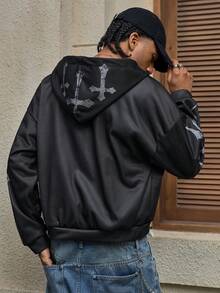 AXEPEAK Men's Casual Cross & Skull Print Hoodie Sweatshirt, Autumn - Black - View 2