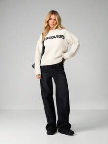 MISSGUIDED Crew Neck Long Sleeve Knit Sweater With Text Print For Casual Winter Wear - Apricot - View 3
