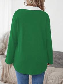 Áo sơ mi dài tay xẻ tà dáng rộng cho nữ cỡ lớn - màu xanh lá - Xem 2