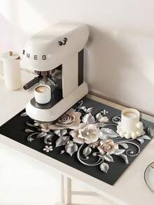SHEIN 1PC 3D Floral Pattern Absorbent Quick Dry Silicone Drying Mat Waterproof Slip Resistant Kitchen Counter Pad For Dishes Cups Coffee Maker Utensils Non Slip Cozy Home Decor Spring Summer Decor Kitchen Essentials Housewarming Gift