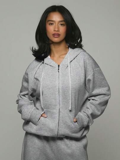 Musera Sport 拉链连帽抽绳宽松针织外套，适合板式网球、网球、匹克球等运动，冬季健身穿着。