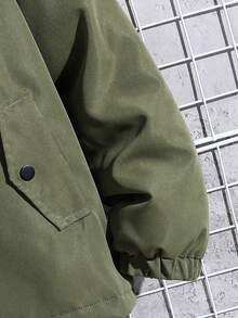 1pc Teen Boys' Fashionable Thermal-Lined Military Green Jacket, Soft & Comfortable Fabric, Suitable For School, Outdoor, Photo, Hooded Casual Outerwear - Army Green - View 7