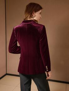 MOTF PREMIUM VELVET DOUBLE-BREASTED FITTED BLAZER - Burgundy - View 3