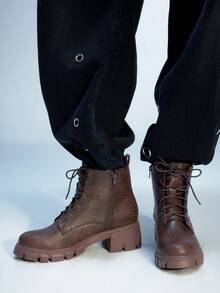 Sugerpunk Botas de estilo británico con cordones para uso diario de mujer - Marrón - Ver 1