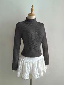 Elamini 女士/女童休闲高领抽绳针织毛衣 - 深灰色 - 查看 4