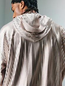 ROMWE MEN Street Life Men's Textured Long Sleeve Pocket Casual Hoodie Sweatshirt, For Autumn - Silver - View 2