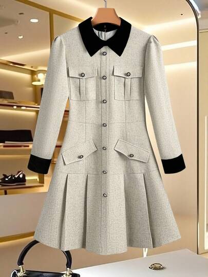 Franclia Robe blocs de couleurs élégante et chic pour femmes