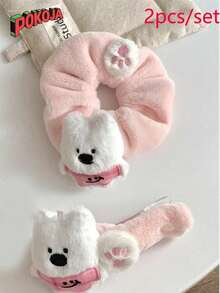2PCS Cute Plush Hairpin Set - A Lovely Animal-Themed Hairband For Women, Featuring Soft Flannel Accessories. It's An Excellent Choice For Valentine's Day/Christmas Gifts For Girls, And Also A Fashionable Hairpin For Daily Use And Parties. - Multicolor - View 9