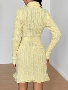 Modelyn 女式V领扭纹收腰针织连衣裙 - 黃色 - 查看 2