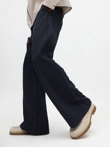 SUMWON 喇叭裤细条纹正装阔腿职业商务休闲裤 - 藏蓝色 - 查看 4
