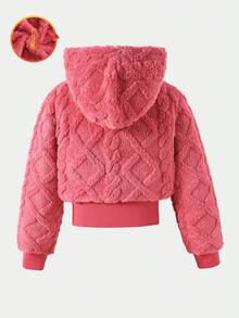 Sparklyn 1 件女童连帽拉链短款开衫夹克，针织纹理面料，秋季 - 中紫紅色 - 查看 2