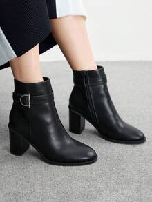 CUCCOO BIZCHIC Bottes mi-mollet à talon épais noir de base pour femmes - Noir - Voir 5