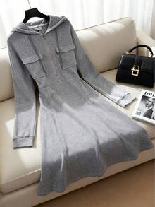 Franclia Plus Size Solid Color Casual Sweatshirt, Autumn/Winter - Grey - View 1