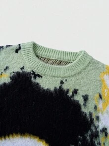 ROMWE MEN Street Life Áo len nam dệt jacquard dáng rộng, tay dài. - màu xanh lá - Xem 6