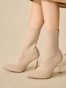 CUCCOO BASICS Women's Pointed Toe Daily Wear High Heel Ankle Boots - Apricot - View 9