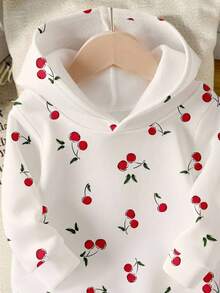 SHEIN 少女休闲时尚创意樱桃图案印花连帽卫衣和运动裤套装，适合秋冬季穿着 - 彩色 - 查看 5