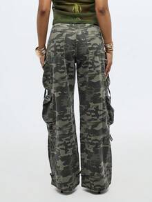 SUMWON Plus Size Camouflage Cargo Pants With Multiple Pockets Wide Leg Military Style Utility Jeans For Fall Winter - Army Green - View 2