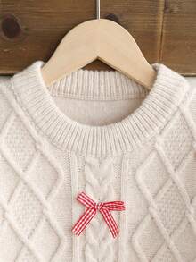 SHEIN 1 chiếc áo len dài tay thêu hoa cho bé gái, cổ tròn, kiểu dáng thoải mái, mặc hàng ngày, áo khoác cardigan mùa thu/đông cho bé gái, áo len cho bé gái, quần áo bé gái mùa thu và mùa đông, áo len cho bé gái - Nhiều màu - Xem 6