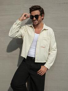 Manfinity Homme 男士条纹休闲长袖衬衫 - 杏色 - 查看 1