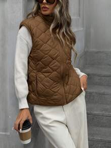 Aveloria Modichic 女式立领菱形格子拉链加厚保暖聚酯纤维合成保暖冬季外套冬季夹克背心马甲秋冬