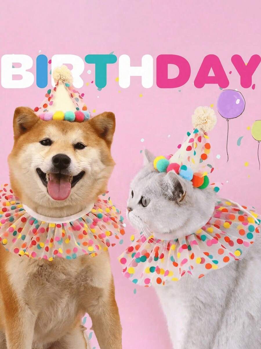 Zazumi 1pc Adjustable Pet Birthday Party Hat - Adorable Pom-Pom & Colorful, Soft Fabric, Suitable For Small Dogs, Cats And Rabbits, Dog Birthday Party Supplies - Multicolor - View 1