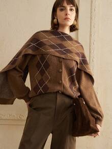 Arave Women's Arctic Fleece Fabric Loose Fit Diamond Placket Design Everyday Casual Cardigan    Sweater Winter Clothes Without Scarf - Multicolor - View 9