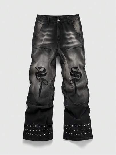 Street Life Jeans en denim brodé pour hommes, convient pour un port quotidien, printemps/été