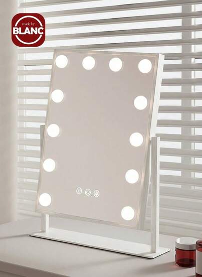 Madebyblanc 白色梳妆镜带灯 12 个可调光灯泡化妆镜带智能触控适用于华丽房间卧室可拆卸梳妆镜带灯化妆镜，3 种颜色灯光设置，情人节礼物