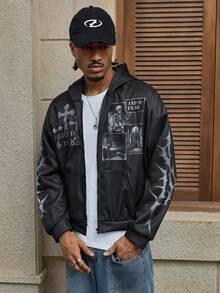 AXEPEAK Men's Casual Cross & Skull Print Hoodie Sweatshirt, Autumn - Black - View 3
