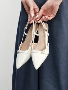 CUCCOO BIZCHIC 女士尖头低跟穆勒鞋，白色漆皮休闲通勤鞋，圣诞节必备 - 白色 - 查看 3