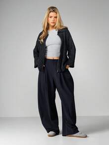 MISSGUIDED Cable Knit Zip Front Cardigan With Ribbed Collar And Cuffs For Fall Winter - Dark Grey - View 5