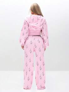 BABYPHAT Zip Through Hooded Sweatshirt With Cat Logo Print And Ribbed Hem For Casual Streetwear Style - Pink - View 7