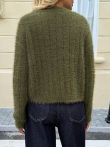 Livesso Loose Casual Business Style Fuzzy Short Knit Sweater, Green, Suitable For Autumn, Winter, New Year, Christmas
