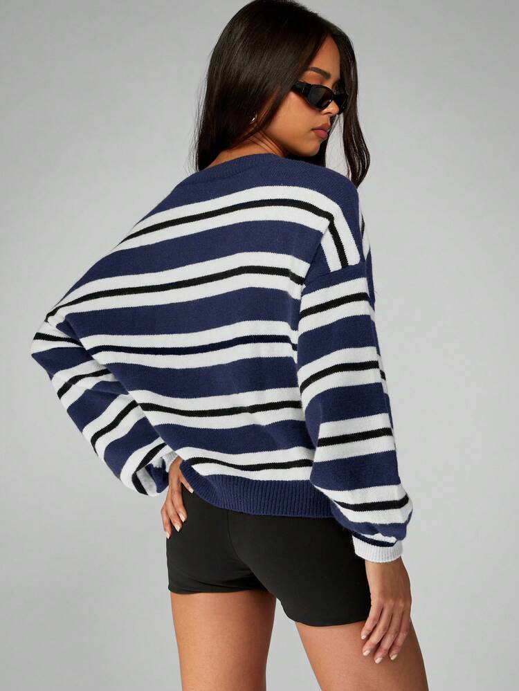 MISSGUIDED Oversized Striped Jumper Pullover Sweater With Boxy Fit For Fall Winter Casual Knit Top