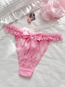 PetitDoll Plus Size Women Lace Sexy Thong Panties - Pink - View 7