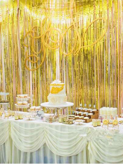 2/3/5 stuks gouden feestachtergrond in metallic foliestijl met franjes en pailletten, decoratie voor verjaardagsfeestjes en bruiloften, cadeauartikelen
