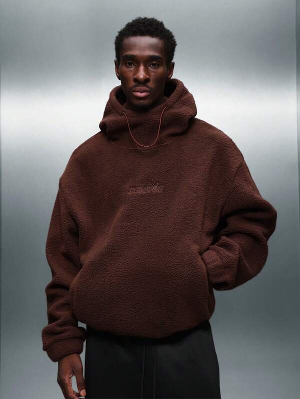 PLAYBOY X SUMWON Oversized Sherpa Fleece Hoodie With Drawstring And Centre Pocket For Winter Comfort