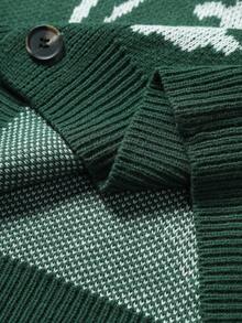 Manfinity Roghcode 男士休闲万圣节骷髅印花单排扣开衫，秋冬季长袖上衣 - 軍綠色 - 查看 6