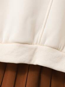 SHEIN 2pcs/Set Apricot Bow Sleeve Sweatshirt & Coffee Pleated Skirt Sweet School Style Outfit, Suitable For Outing, Vacation, Back To School - Apricot - View 6