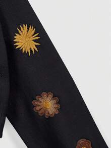 ROMWE Áo khoác cardigan thêu họa tiết Bohemian Hippie Cottagecore dành cho nữ - màu đen - Xem 4