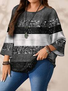 EMERY ROSE Camicia casual oversize da donna con stampa all-over, collo tondo, maniche a 3/4, morbida, adatta per autunno/inverno