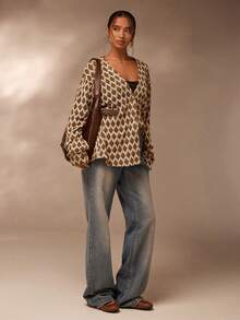 Glamine 女式时尚复古百搭V领纽扣长袖夹克 - 彩色 - 查看 6