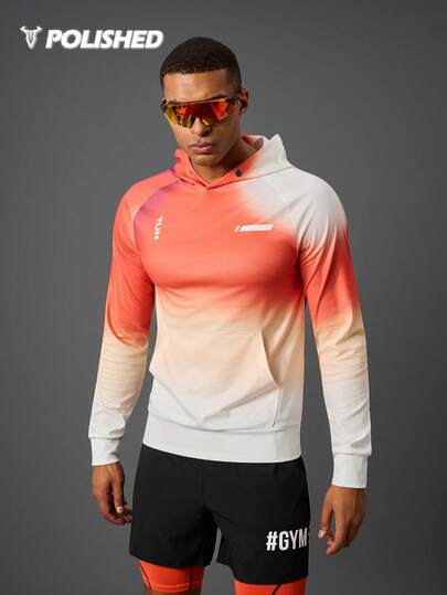 Manfinity Sport Polished 男士户外运动卫衣，长袖，数码印花健身运动衫，渐变跑步服