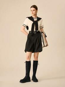 CUCCOO BASICS Bottes hautes noires à lacets et semelle épaisse pour femmes, design à enfiler d'un seul geste avec élastique. Convient pour le travail, les rendez-vous, les rassemblements, les fêtes, les festivals de musique, la rue, les vacances et autres occasions - Noir - Voir 5