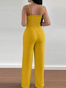 INAWLY Elegant Vacation Casual Strap Loose Straight Leg Women's Jumpsuit - Yellow - View 2