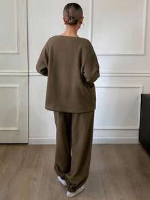 DAZY Women's Simple Plush Fluffy Cozy Pajama Set, Winter - Green - View 2