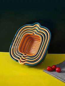 6/2 件套，滤水篮，双层沥水篮，塑料滤水篮，可重复使用的洗衣篮，厨房家用滤水篮，果蔬清洗篮，厨房用品，厨房小工具，厨房配件 - 彩色 - 查看 2