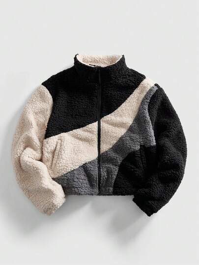 Street Life Chaqueta holgada con parches de color contrastante para hombre