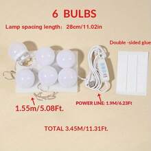 1PC4/6/8/10/12/14 LED Bulb Vanity Mirror Light, 3-Color USB Power Adjustable Vanity Mirror Light, Suitable For Home Bedrooms - Multicolor - View 21